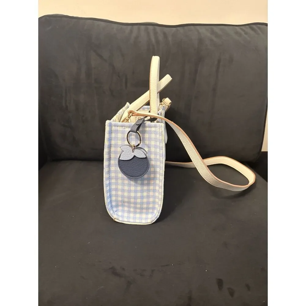 NWT Nanette Lepore Cherie Satchel Blueberry Blooms Gingham Crossbody Purse